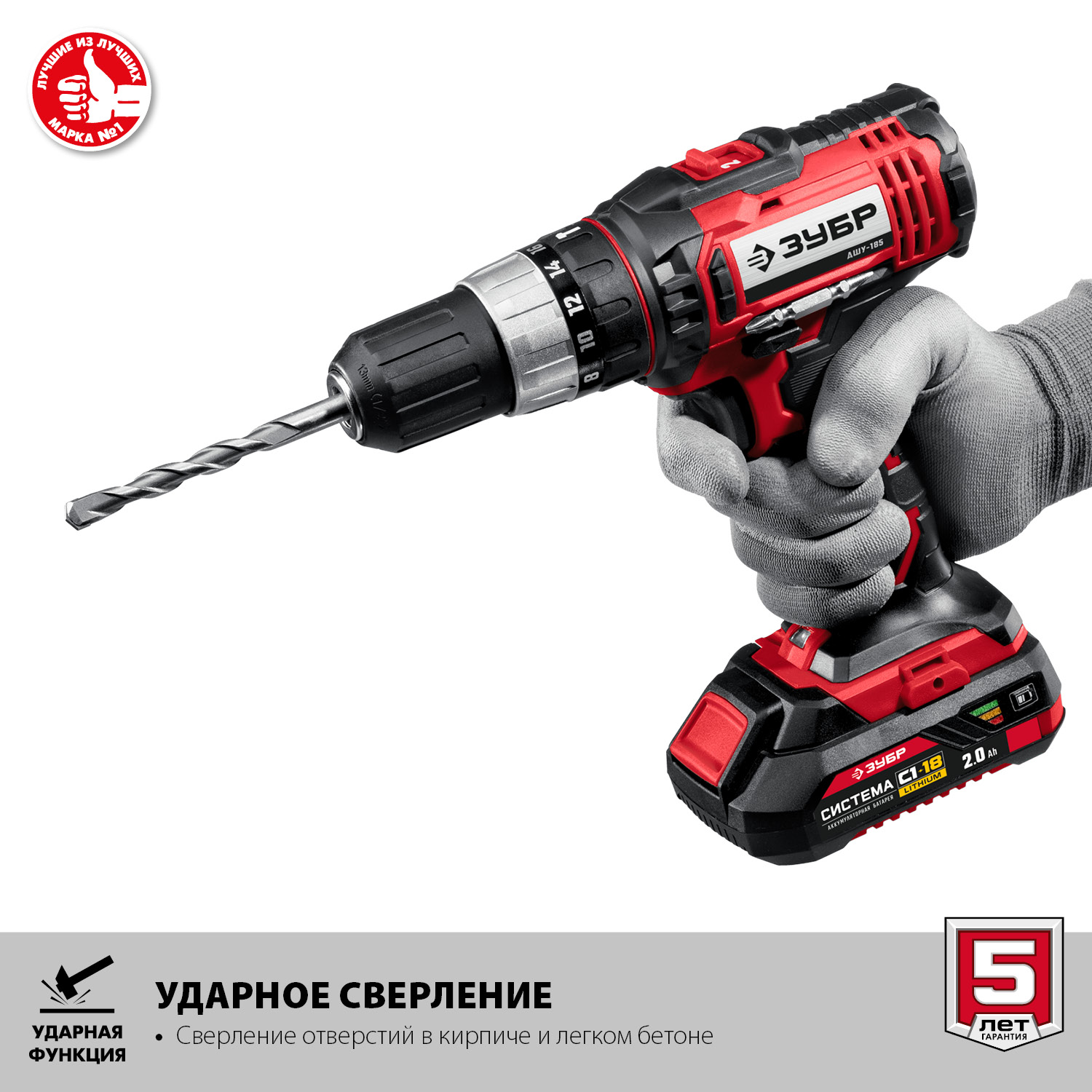 Дрель-шуруповерт ударная, 2 АКБ (2 Ач), в кейсе ДШУ-185-22